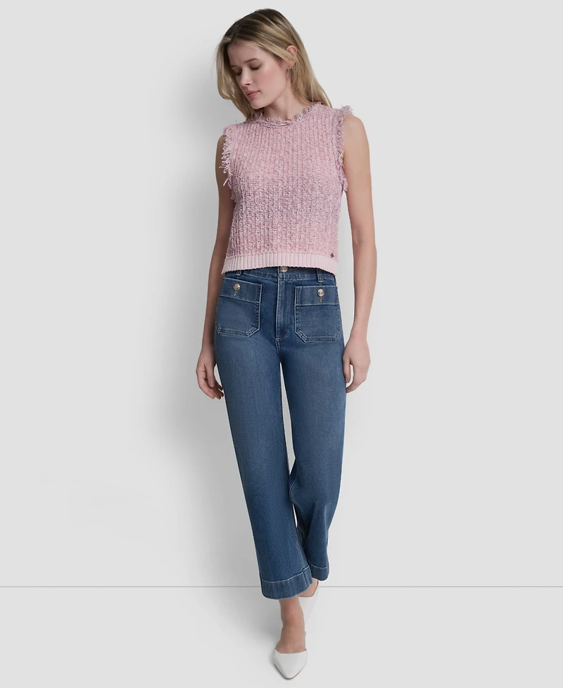 Dkny Jeans Women's Sleeveless Fringe Trimmed Sweater