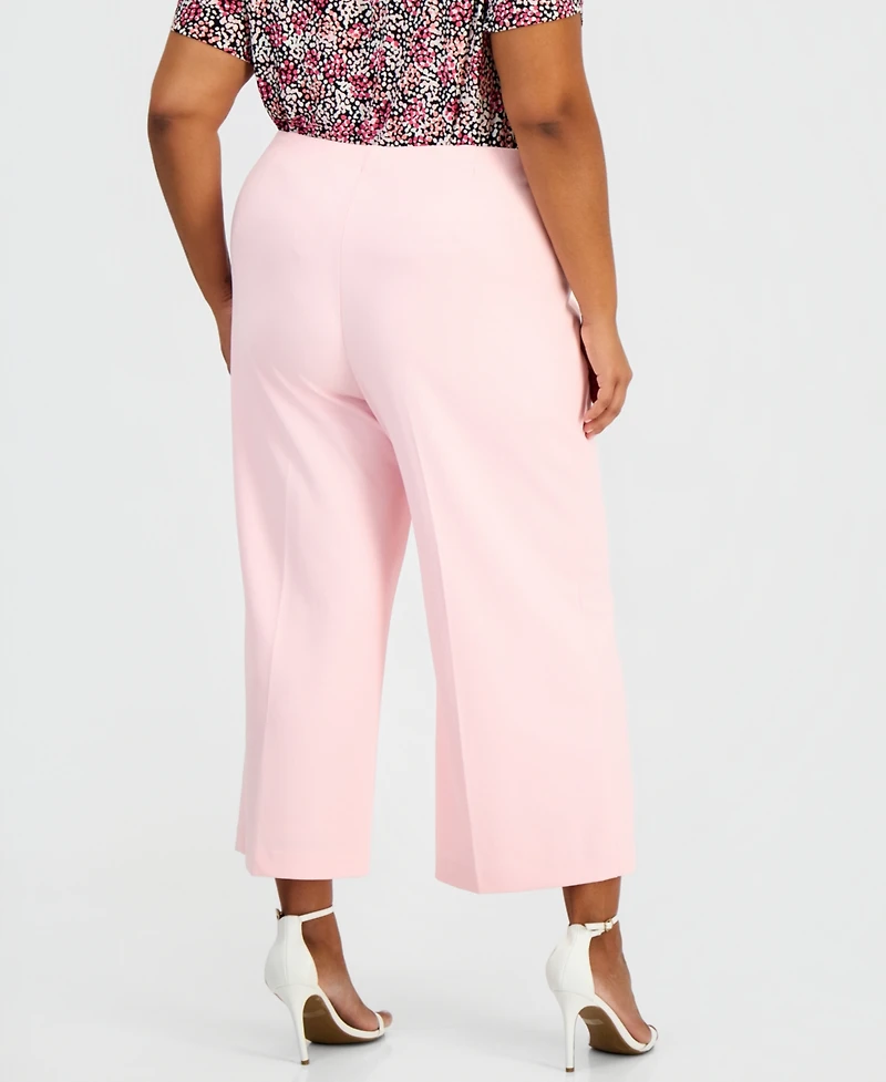 Anne Klein Essentials Plus Wide-Leg Cropped Pull-On Pants