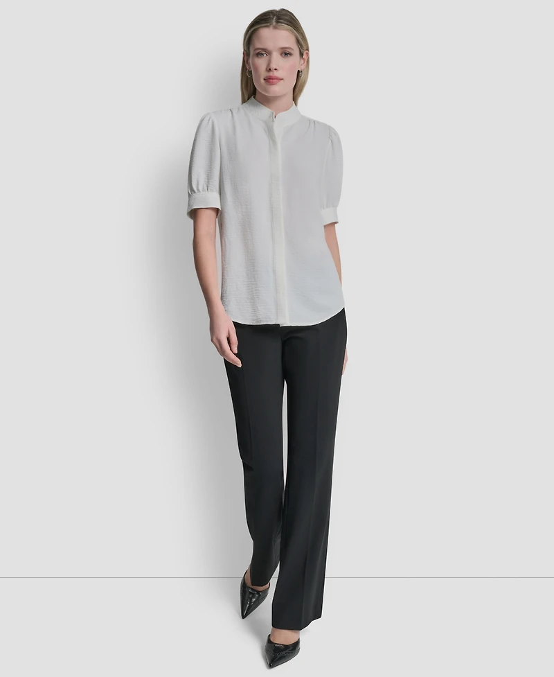 Dkny Women's Bell-sleeve Mandarin Collar Textured Blouse