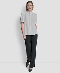 Dkny Women's Bell-sleeve Mandarin Collar Textured Blouse