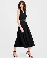 Anne Klein Women's Side-Button Belted Midi Dress