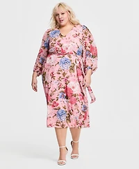 Anne Klein Plus Belted V-Neck Dress