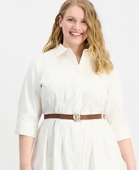 Anne Klein Plus 3/4-Sleeve Belted Shirt Dress