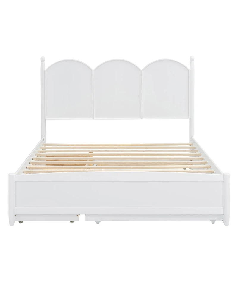 Streamdale Furniture Queen Size Platform Bed With with 2 Big Drawers, Twin Xl Size Trundle, White