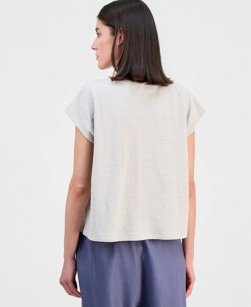 Eileen Fisher Women's Cotton Jacquard V-Neck Top