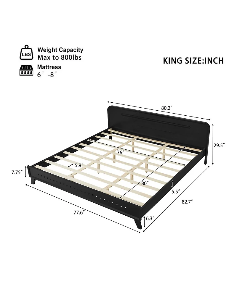 Streamdale Furniture Solid King Wood Bed Frame with Elegant Headboard
