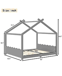 Streamdale Furniture Queen House Floor Bed with Slats, Solid Wood Frame for Kids