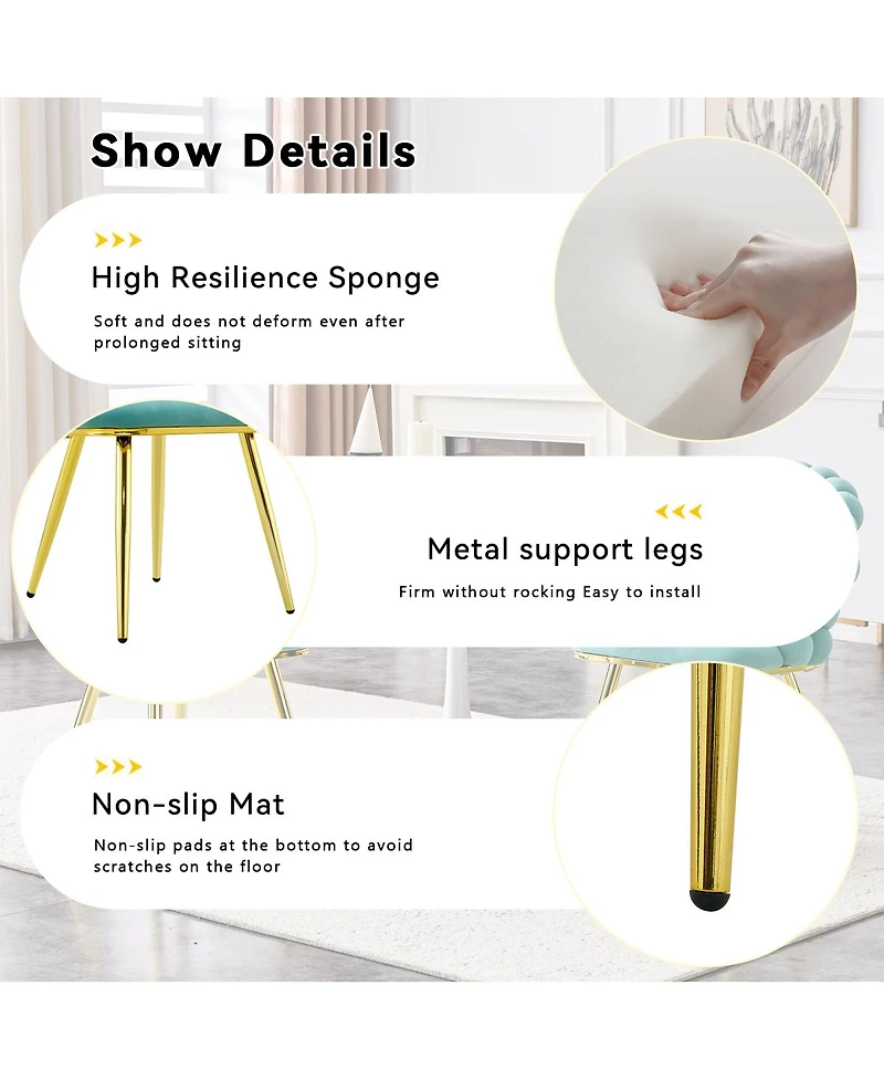 Streamdale Furniture Set of 4 Teal Velvet Puffy Bubble Chairs with Gold Legs