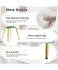 Streamdale Furniture Set of 4 Teal Velvet Puffy Bubble Chairs with Gold Legs