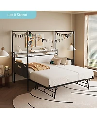 Streamdale Furniture Twin Daybed with Trundle - Heavy-Duty Metal Frame with Guardrails, White