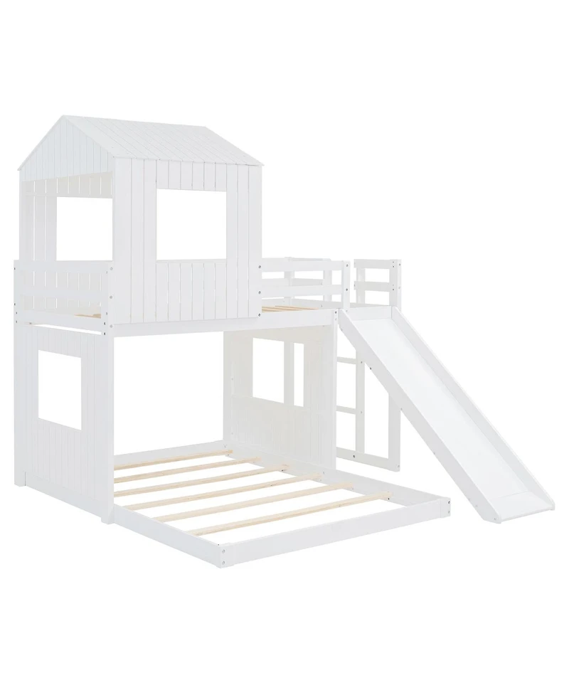 Streamdale Wooden Twin Over Full Bunk Bed with Playhouse, White