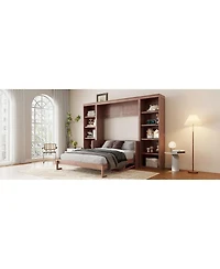 Streamdale Full Size Murphy Bed with Desk and Bookshelf, Dark Brown