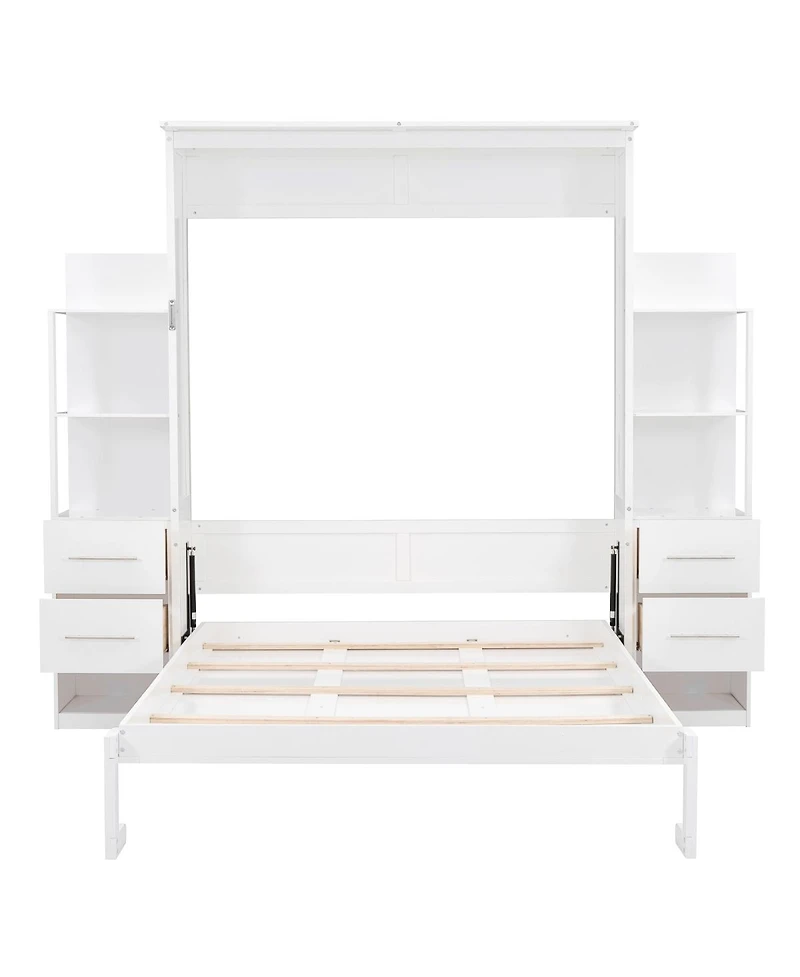Streamdale Furniture Queen Size Murphy Bed Wall Bed with Shelves, Drawers and Led Lights