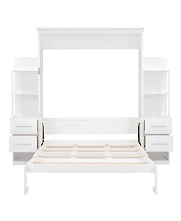 Streamdale Furniture Queen Size Murphy Bed Wall Bed with Shelves, Drawers and Led Lights