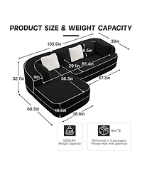 Streamdale Furniture 106" Teddy Fabric Boneless Sofa, Contrast Color L-Shaped Chaise Couch