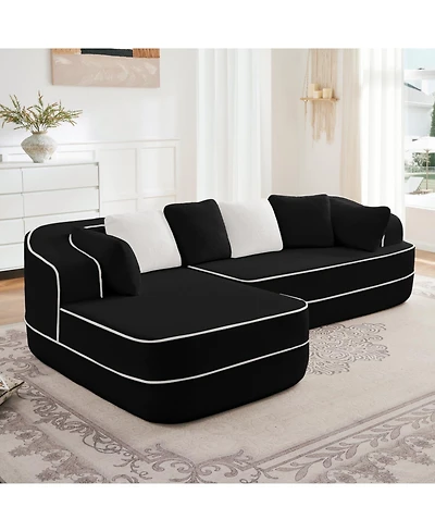 Streamdale Furniture 106" Teddy Fabric Boneless Sofa, Contrast Color L-Shaped Chaise Couch