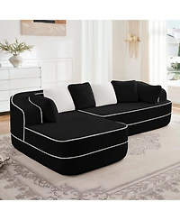 Streamdale Furniture 106" Teddy Fabric Boneless Sofa, Contrast Color L-Shaped Chaise Couch