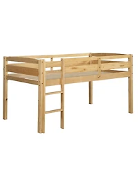 Streamdale Twin Wood Loft Bed Low Loft Beds with Ladder, Twin, Walnut