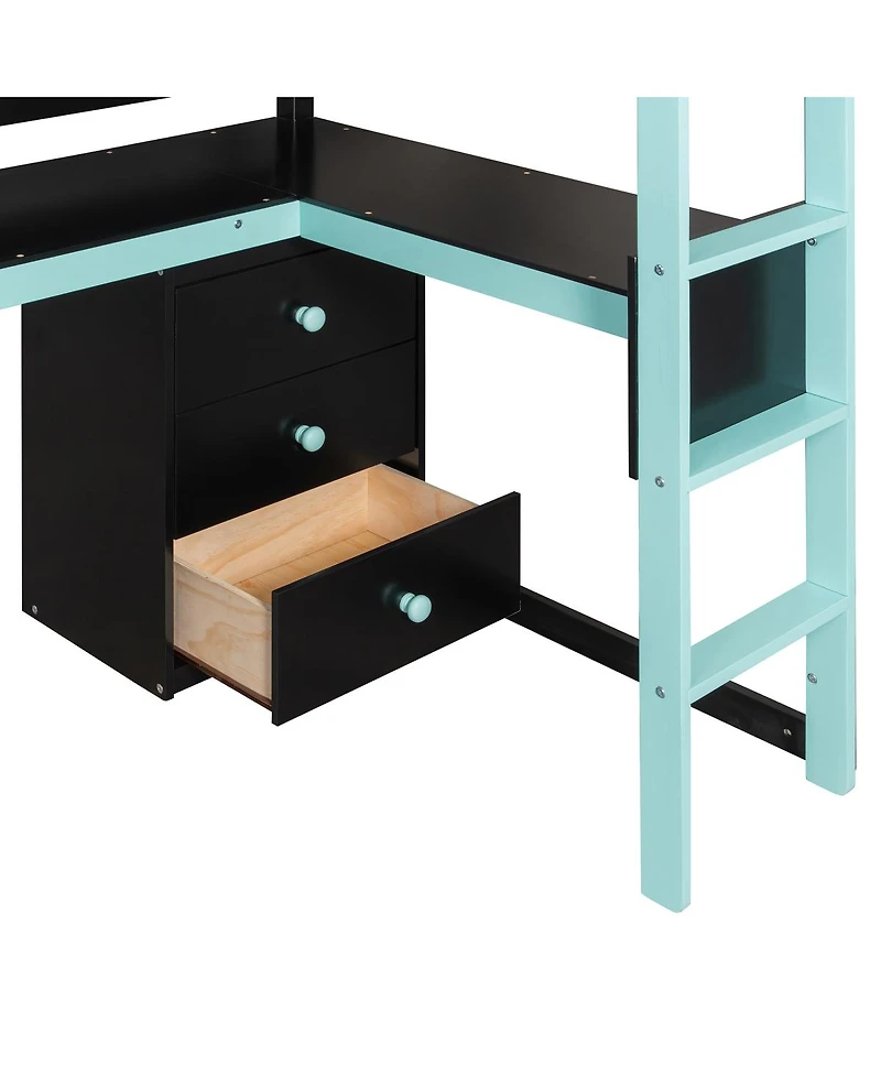 Streamdale Furniture Twin Gaming Loft Bed with Storage Stairs, Desk