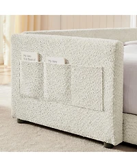Streamdale Furniture Streamdale Cute Rabbit Ear Boucle Platform Bed with Safety Rail & Pocket, Beige