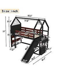 Streamdale Furniture Twin Loft Bed with Bookshelf, Slide, and Safety Rails