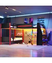 Streamdale Furniture L-Shaped Gaming Loft Bunk Bed with Desk, Shelves & Led