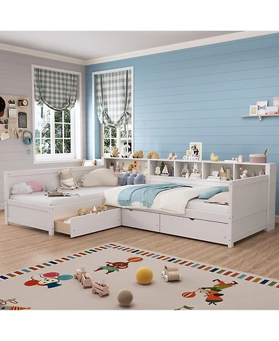 Streamdale Furniture Twin L-Shape Day Bed with Storage Drawers