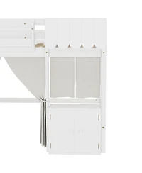 Streamdale Furniture Full Loft Bed with Bookshelf, Curtain, Storage Shelf, Playful Design, White