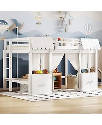 Streamdale Furniture Full Loft Bed with Bookshelf, Curtain, Storage Shelf, Playful Design, White