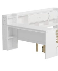Streamdale Furniture Full Size Daybed with Storage, Wooden L-Shape Bed Frame w/ Desk & Bookshelf