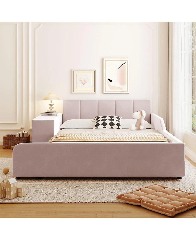 Streamdale Furniture Upholstered Grounded Bed with Bedside Desk & Stool