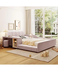 Streamdale Furniture Upholstered Grounded Bed with Bedside Desk & Stool