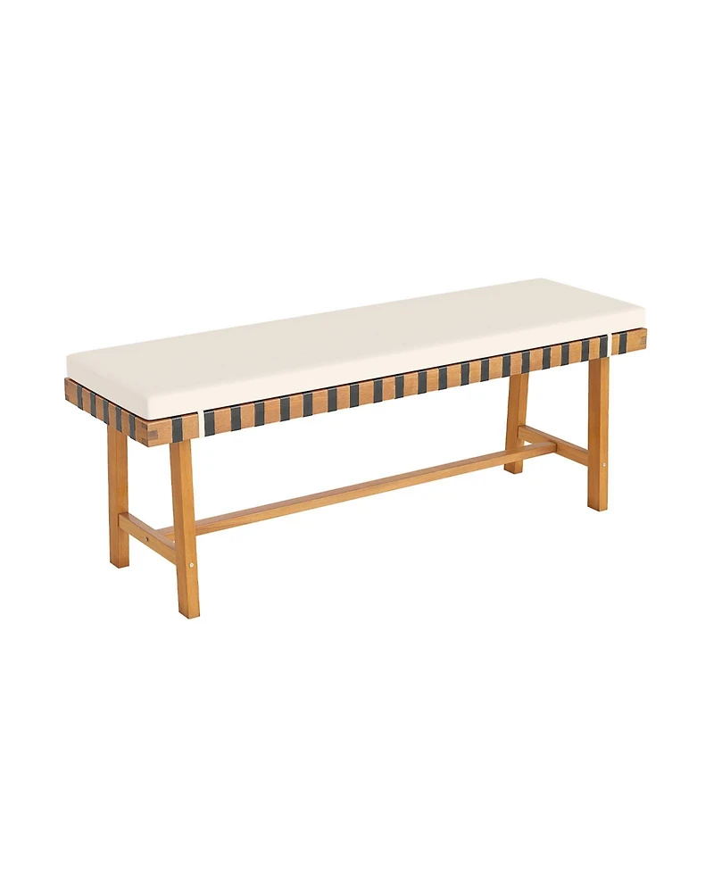 Slickblue 48" Acacia Wood Outdoor Bench with Thick Padded Cushion
