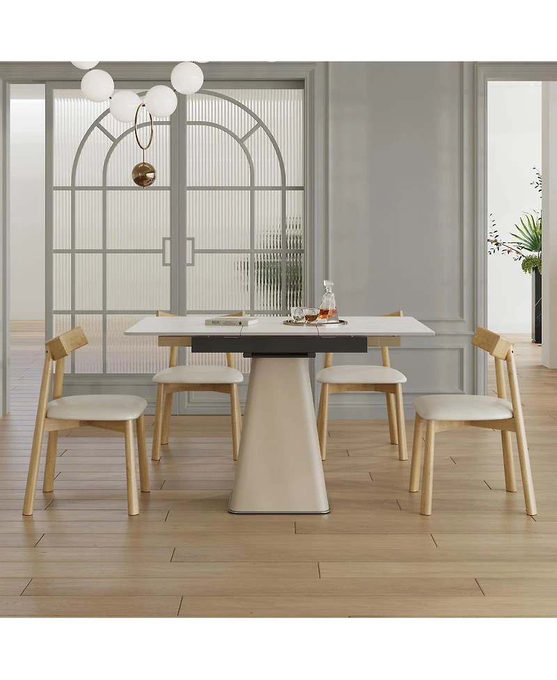 Streamdale Furniture Retractable Rock Slab Dining Table Set, 5-Piece Expandable Table with 4 Chairs