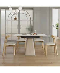 Streamdale Furniture Retractable Rock Slab Dining Table Set, 5-Piece Expandable Table with 4 Chairs