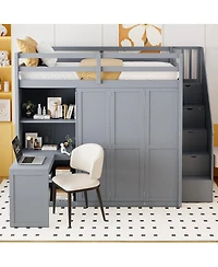 Draft - Streamdale Furniture Full Size Loft Bed with Wardrobe, Desk and Shelves