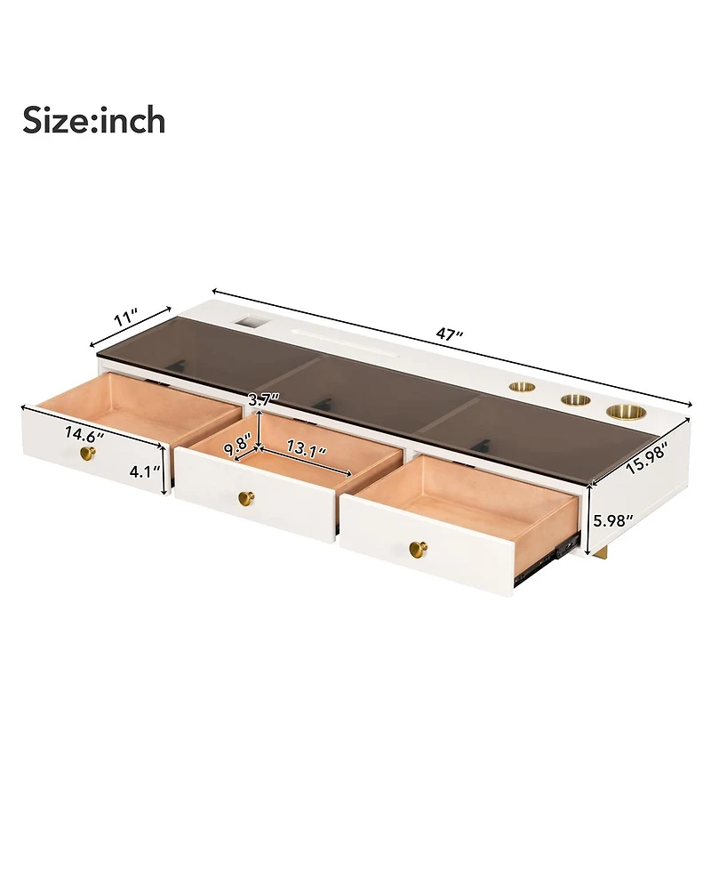 Streamdale 47" Floating Shelf with Drawer, Multi-Purpose Wall-Mounted Vanity Table, White/Golden