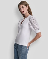 Dkny Jeans Women's Puff-Sleeve Henley Top
