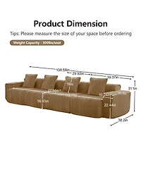 Streamdale Furniture Streamlined Deep Seat Modular 4-Seat Boneless Sofa with French Edge Piping, Brown Velvet