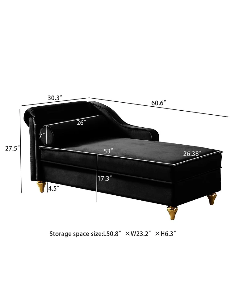 Streamdale Furniture Modern Upholstery Chaise Lounge Chair with Storage Velvet (Black