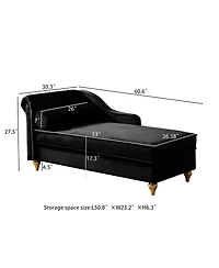 Streamdale Furniture Modern Upholstery Chaise Lounge Chair with Storage Velvet (Black