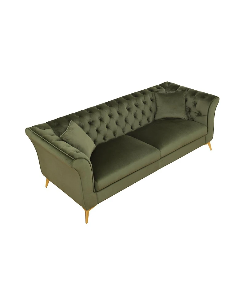 Streamdale Furniture Chesterfield Stanford sofa, green tufted fabric, scroll arm/back loveseater