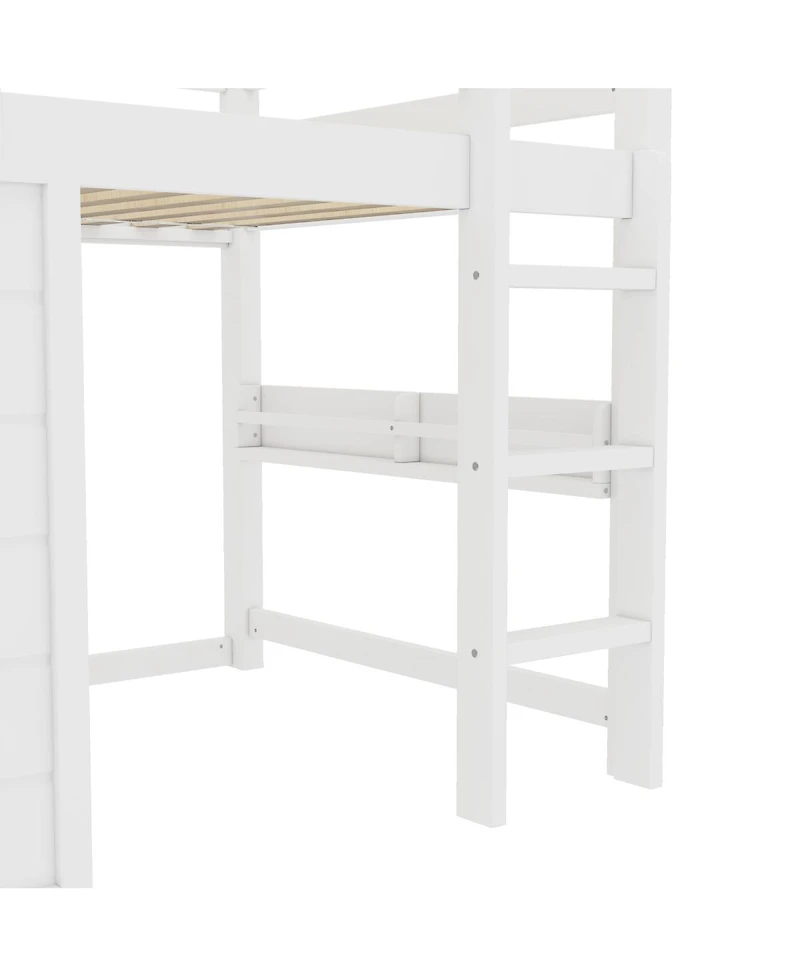 Streamdale Furniture Twin Loft Bed w/ Chalkboard, Bookshelf, Safety Rails