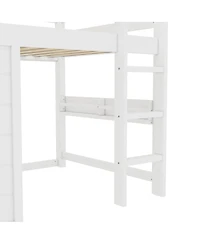 Streamdale Furniture Twin Loft Bed w/ Chalkboard, Bookshelf, Safety Rails