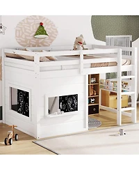 Streamdale Furniture Twin Loft Bed w/ Chalkboard, Bookshelf, Safety Rails