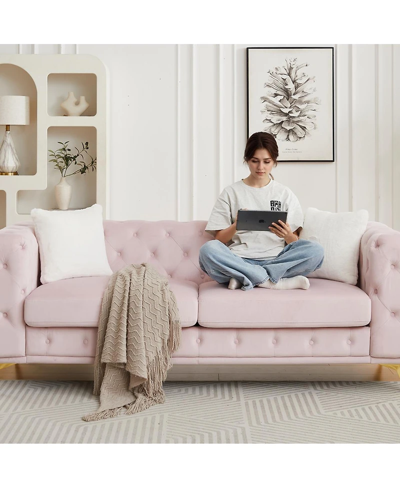 Streamdale Furniture Velvet 3+2 Seater Sofa with Solid Wood Frame & Metal Feet - Modern Living Room Furniture