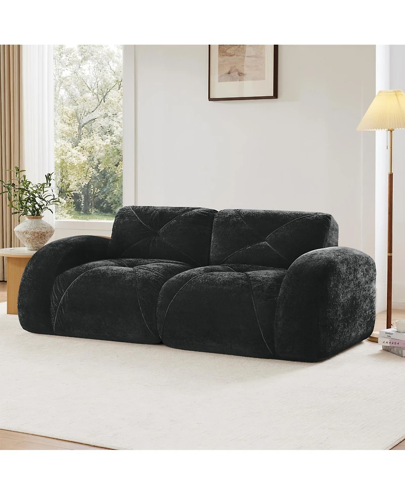 Streamdale Furniture 2-Seater Tufted Sofa Couch, Velvet Fabric, No Assembly, Black