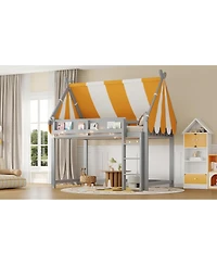 Streamdale Furniture Full Loft Bed with Canopy, Led Lights & Book Shelf