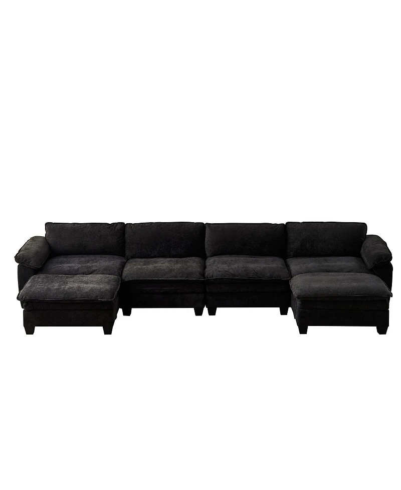 Streamdale Furniture Living Room U Shape Sofa with Two Ottomans - Black Chenille