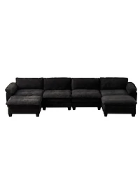 Streamdale Furniture Living Room U Shape Sofa with Two Ottomans - Black Chenille